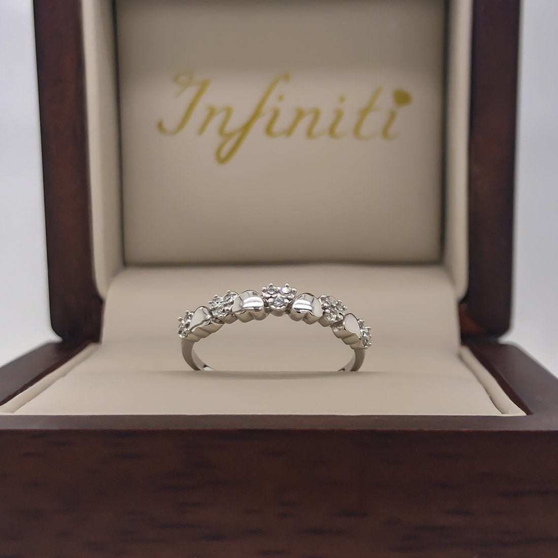 Churumbela Oro Blanco 10k, Corazones con Zirconias 1 mm - Infiniti Joyas