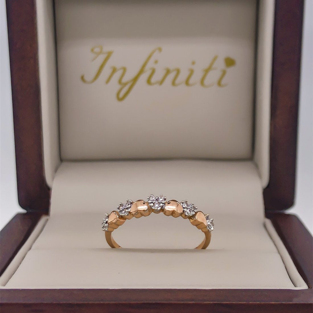 Churumbela Oro Rosa 10k, Corazones con Zirconias 1 mm - Infiniti Joyas