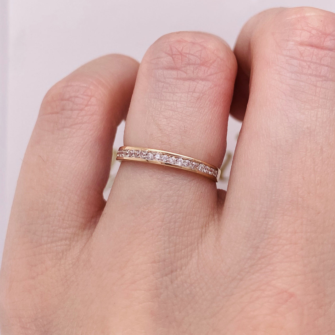 Churumbela Oro Rosa 10k, Estilo Canal Zirconias 1 mm - Infiniti Joyas
