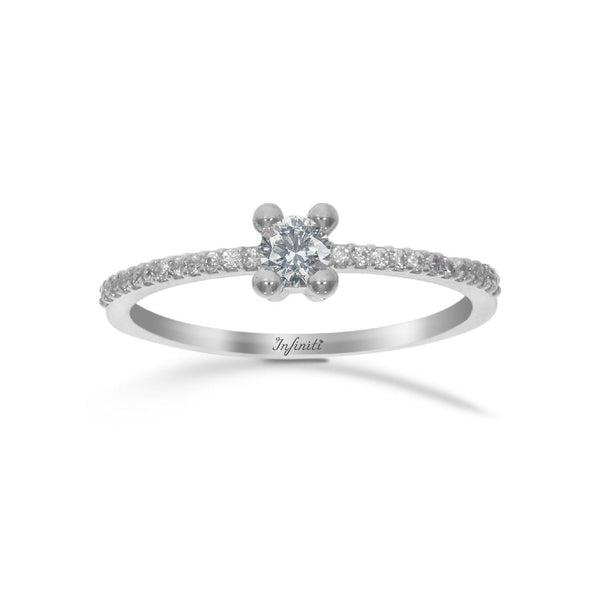 Anillo Oro Blanco 10k, Pavé Zirconia Central 3 mm - Infiniti Joyas