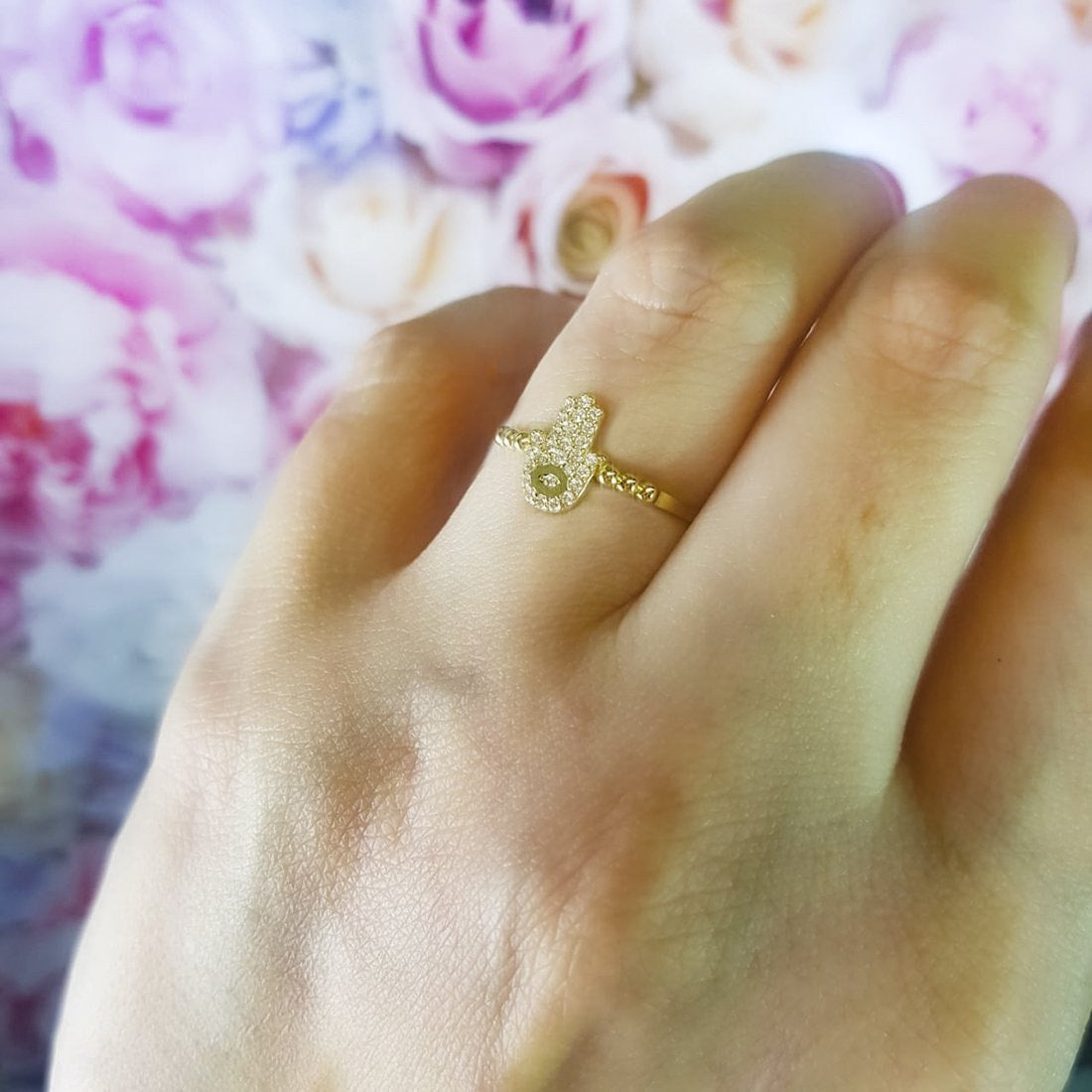 Churumbela Oro 10k, Mano de Fátima con Zirconias - Infiniti Joyas