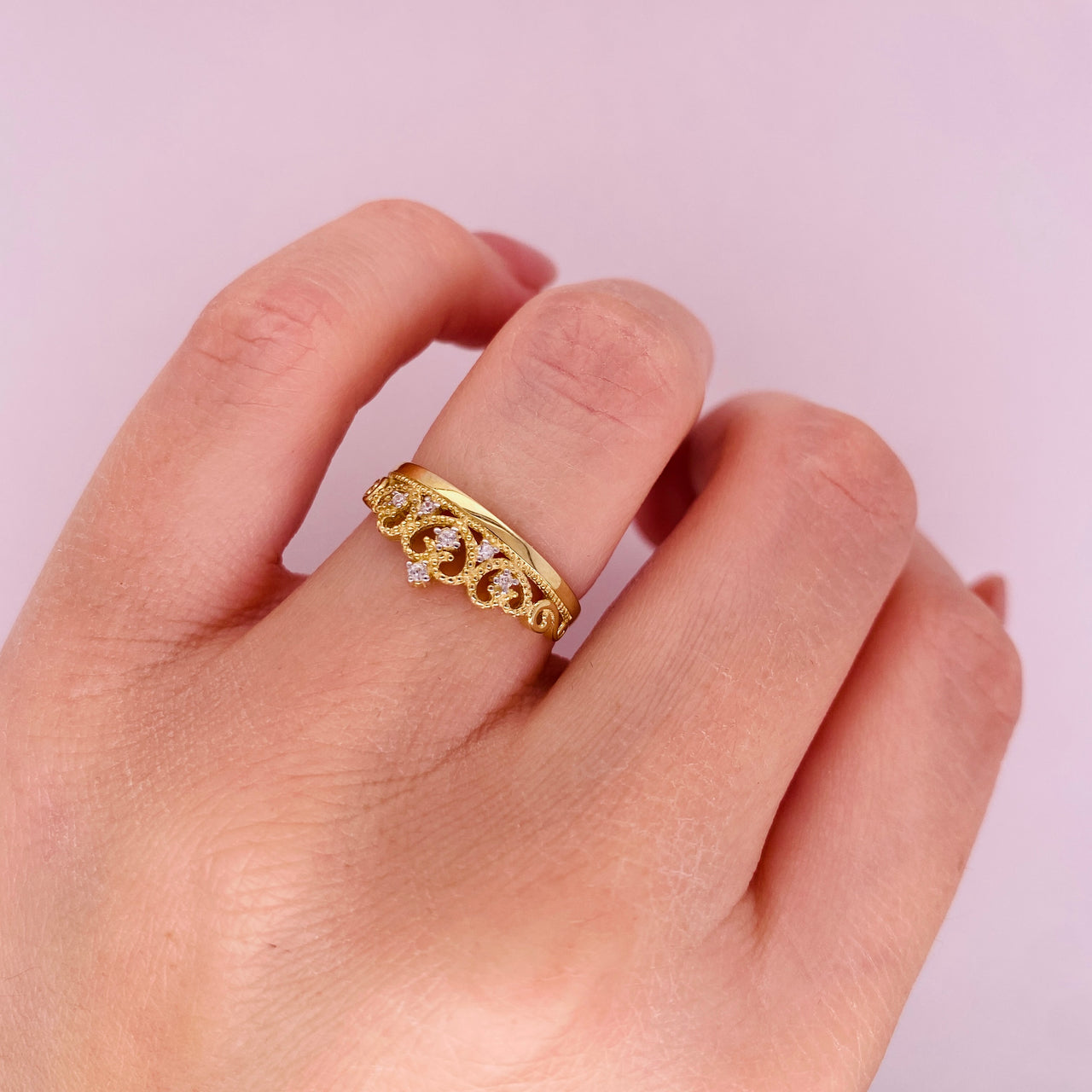 Anillo Oro Amarillo 10k, Corona con Zirconias