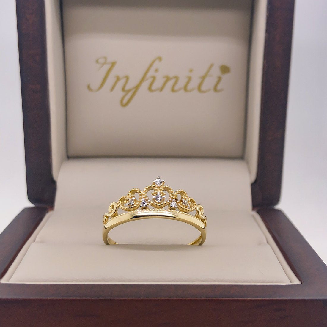 Anillo Oro Amarillo 10k, Corona con Zirconias - Infiniti Joyas