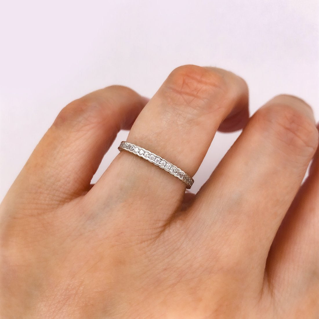 Churumbela Oro Blanco 10k, Pavé Canal Zirconia 1 mm - Infiniti Joyas