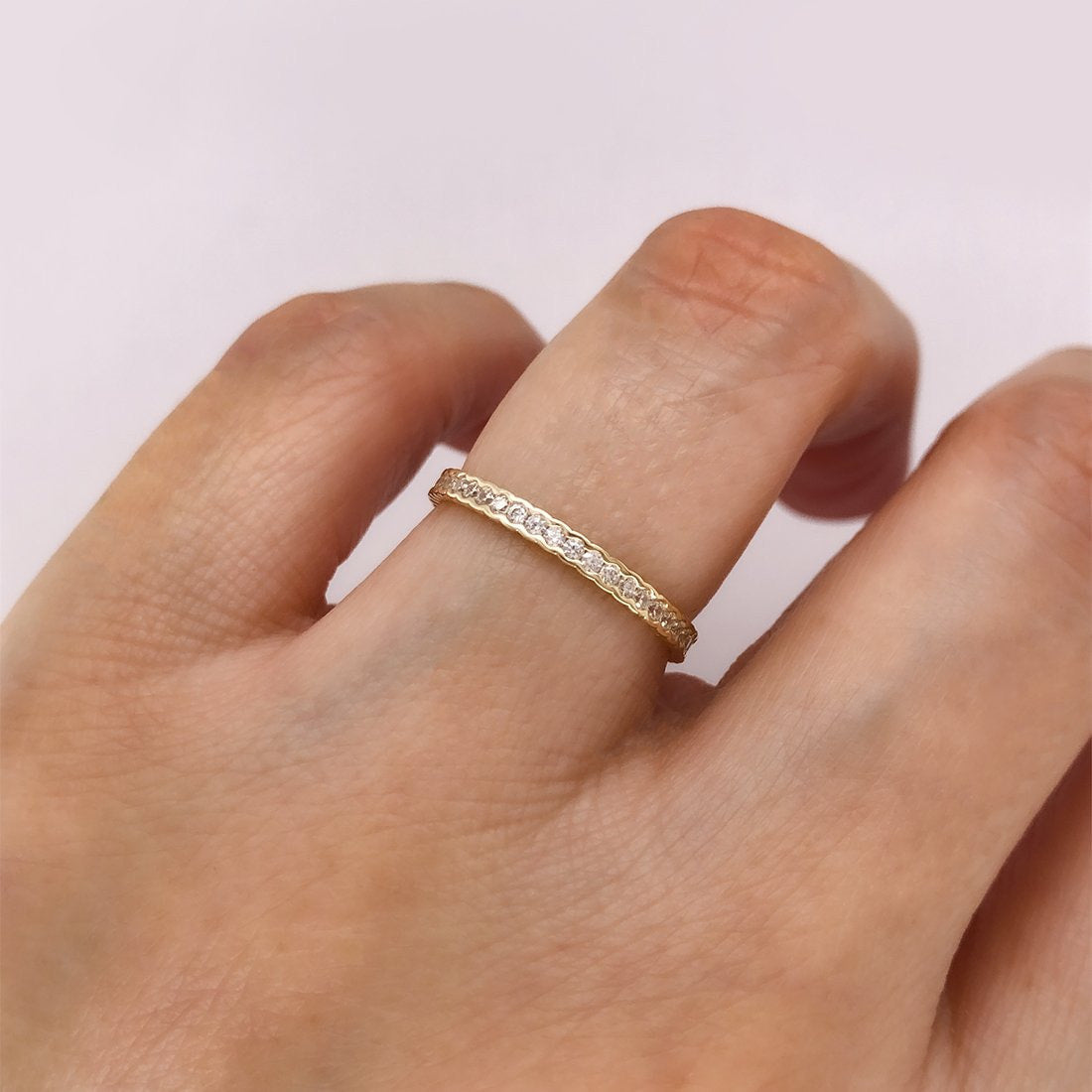 Churumbela Oro 14k, Pavé Canal Zirconia 1 mm - Infiniti Joyas
