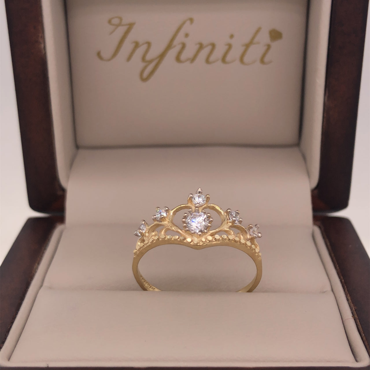 Anillo Oro Amarillo 10k - Corona con Zirconias