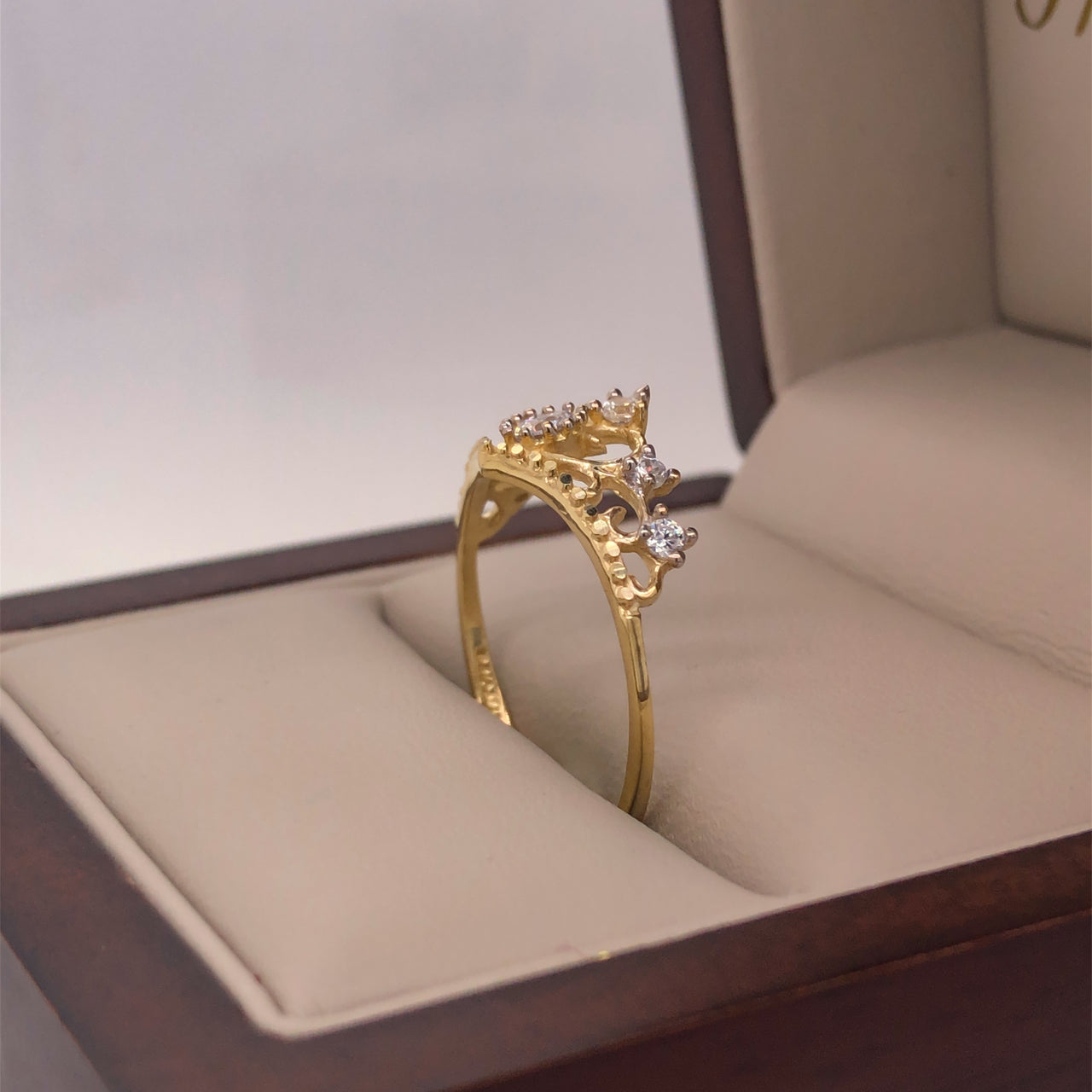 Anillo Oro Amarillo 10k - Corona con Zirconias