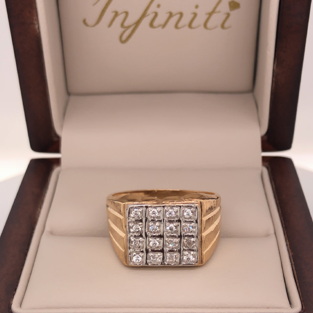 Anillo Oro 10k - Estilo Cuadrado con Zirconias