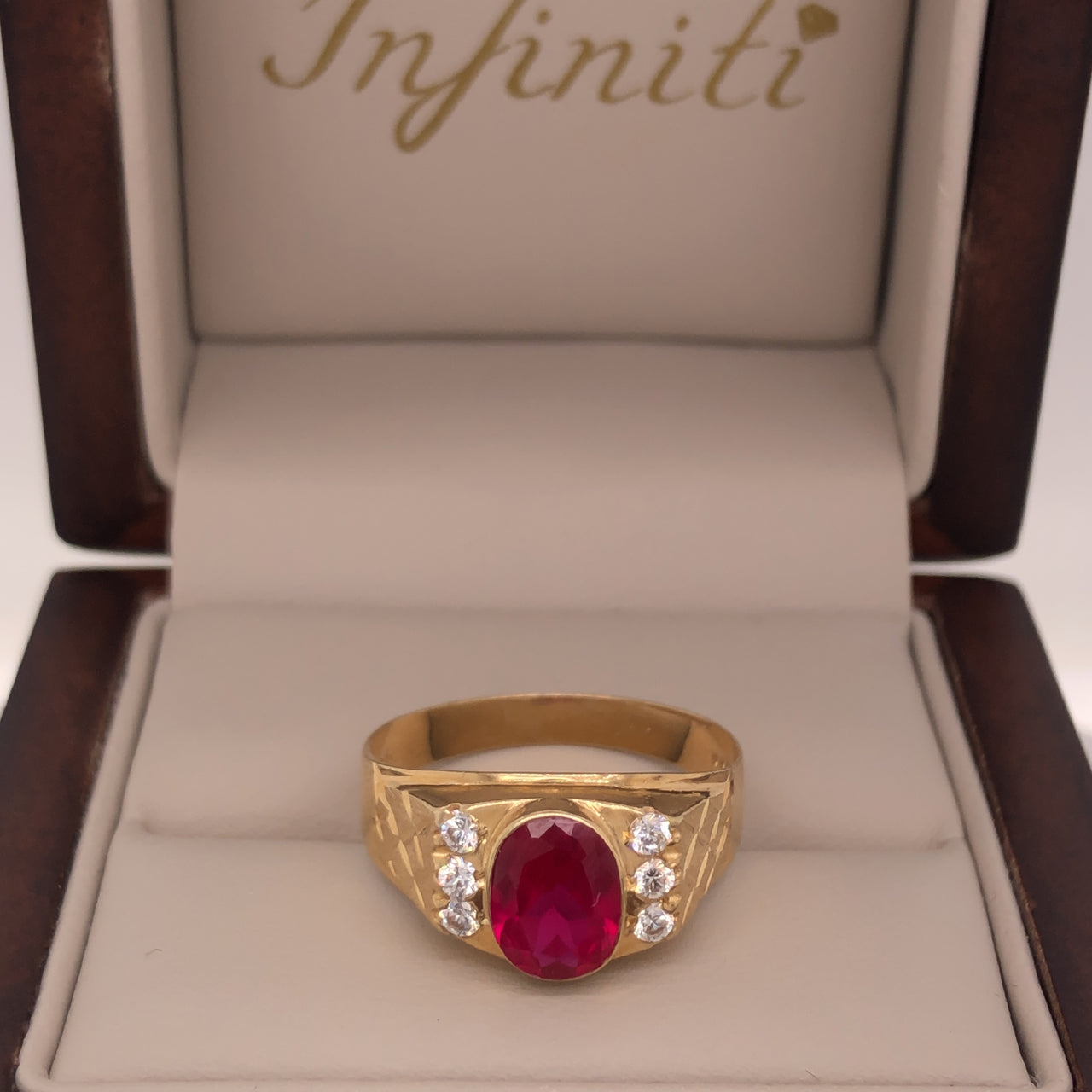 Anillo Oro 10k - Zirconia Roja Ovalada