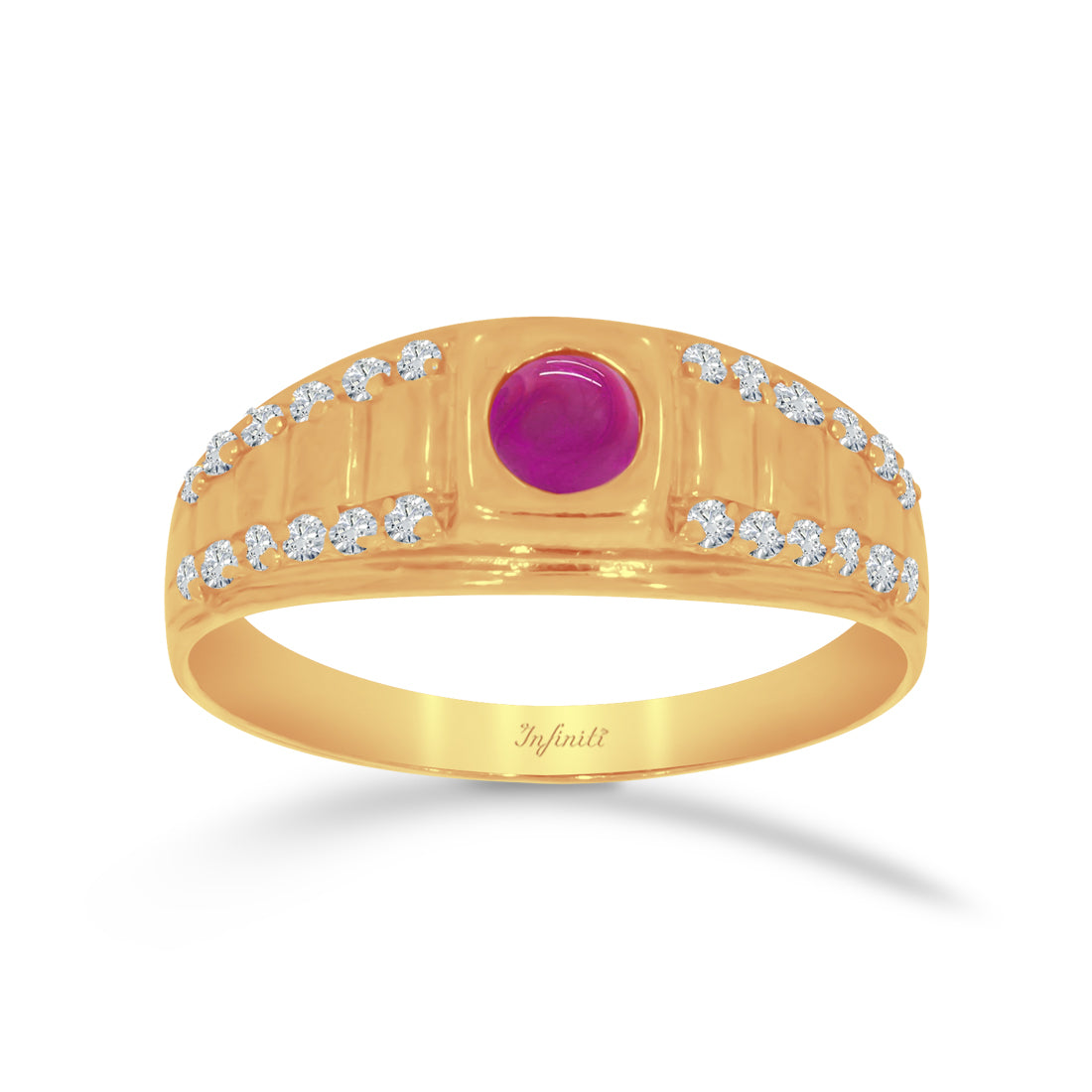 Anillo Oro 10k Piedra Rosa Zirconia con Laterales Infiniti Joyas