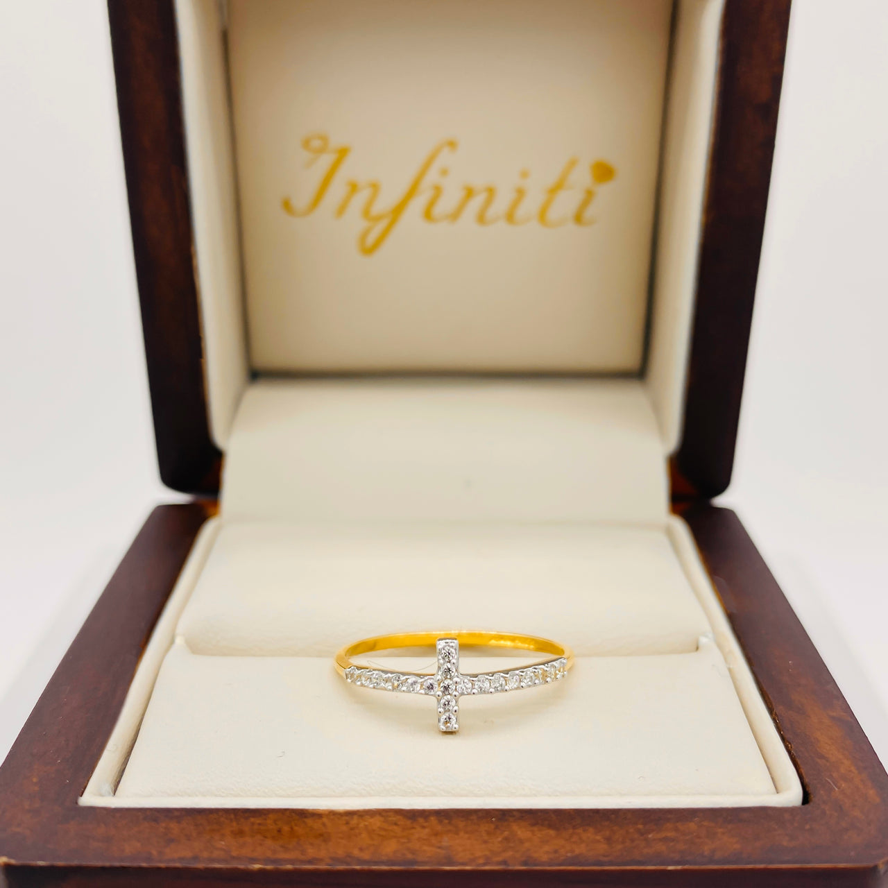 Anillo Oro 10k - Cruz con Zirconias