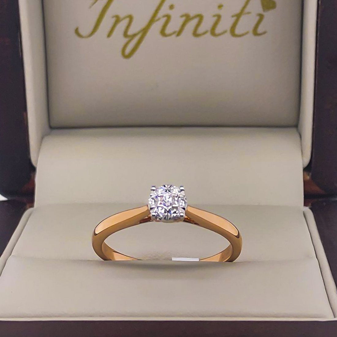 Anillo Oro Rosa 14k, Diamantes de 10 Puntos Totales - Infiniti Joyas