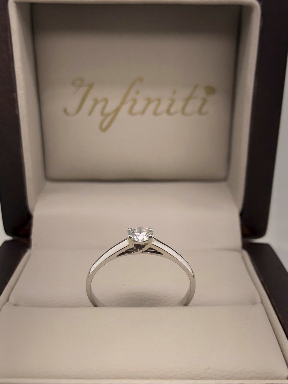 Anillo Solitario Oro Blanco 14k, Diamante 15 Puntos - Infiniti Joyas
