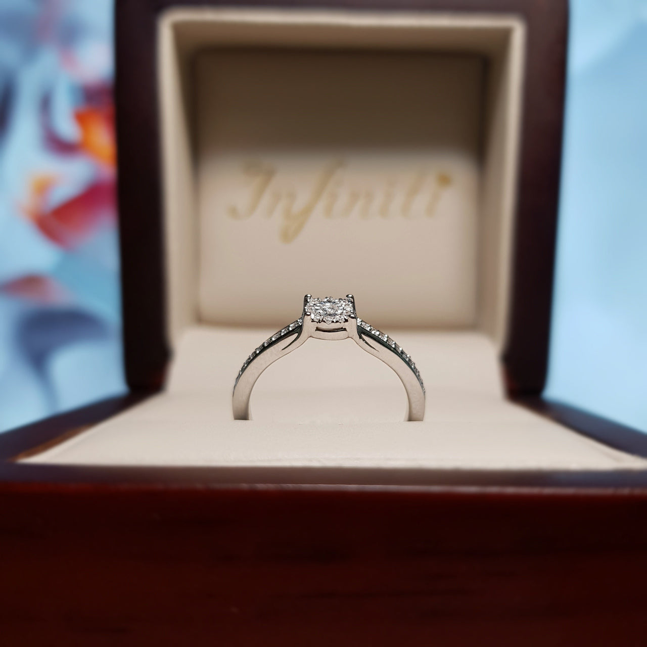 Anillo Oro Blanco 14k, Diamantes de 12 Puntos Totales - Infiniti Joyas