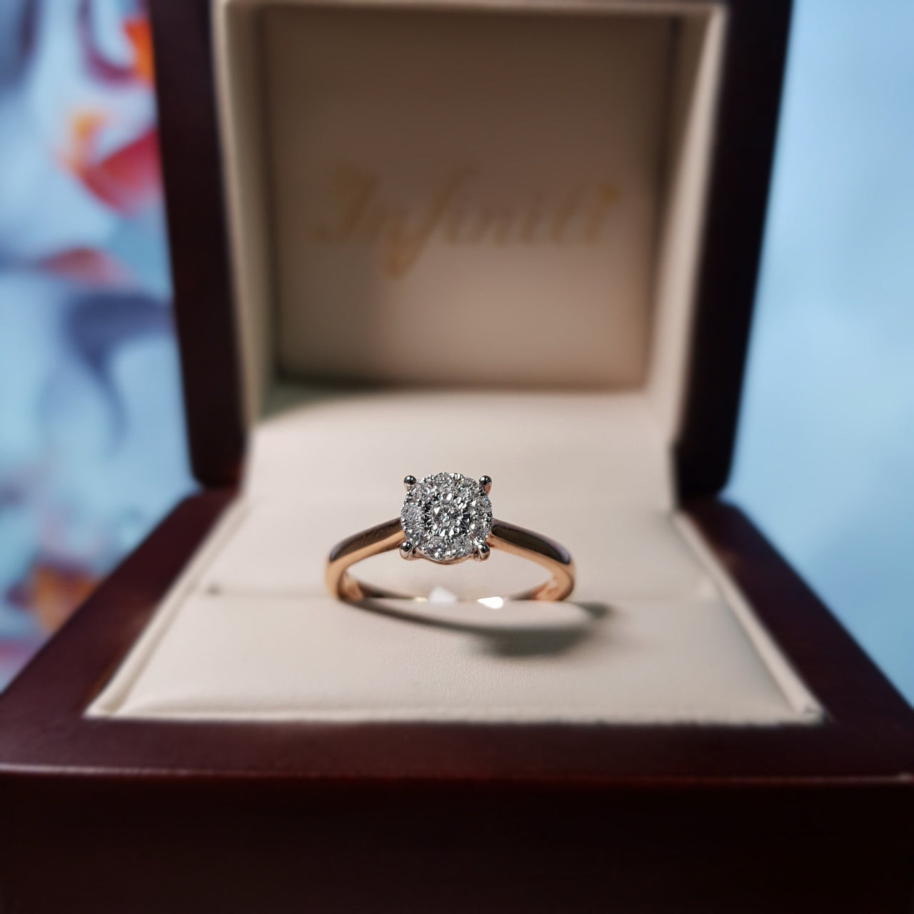 Anillo Oro Rosa 14k, Diamantes de 15 Puntos Totales - Infiniti Joyas