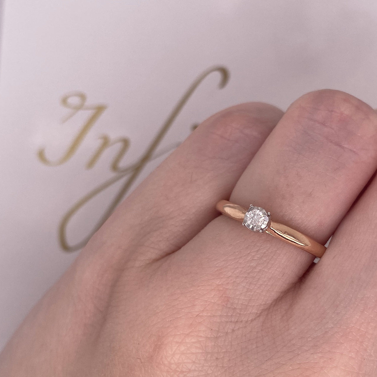 Anillo Oro Rosa 14k, Diamante 10 Puntos Totales - Infiniti Joyas