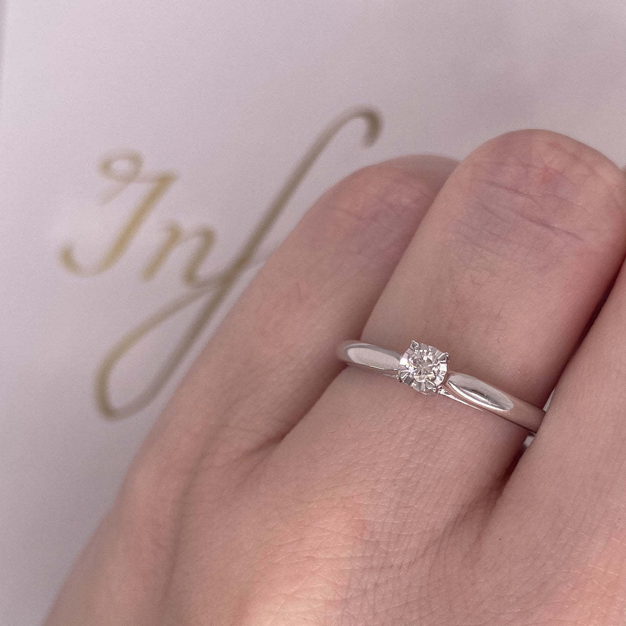 Anillo Oro Blanco 14k, Diamante 10 Puntos Totales - Infiniti Joyas
