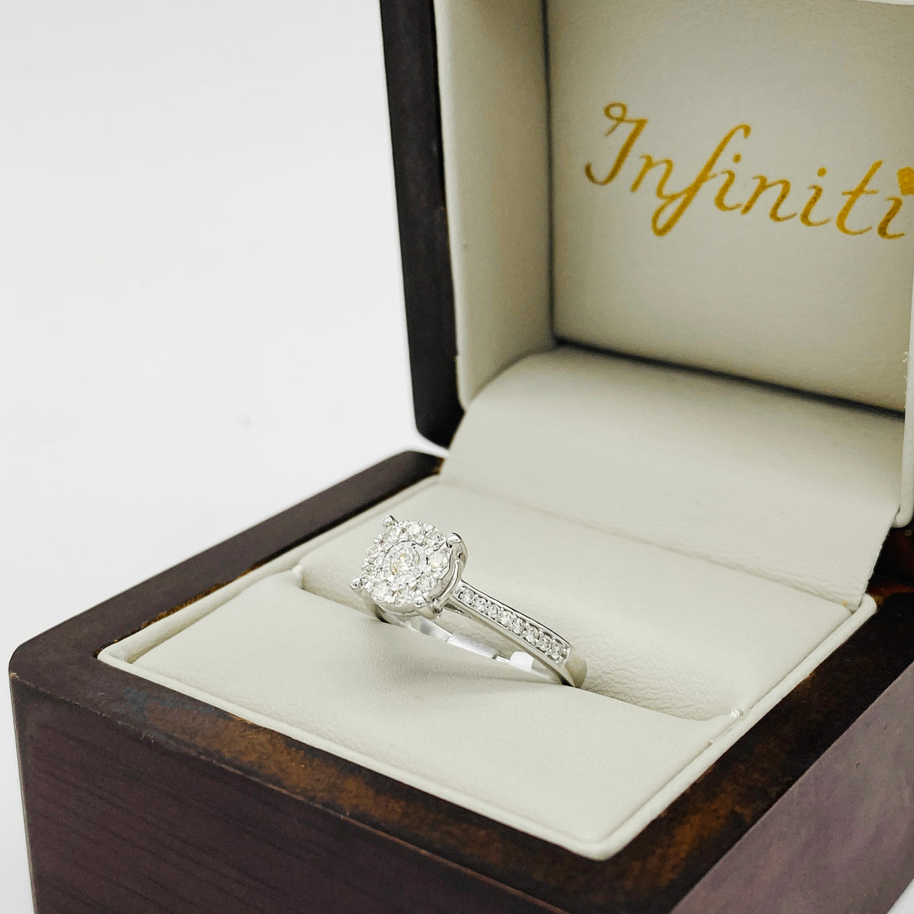 Anillo Oro Blanco 14k - Halo Diamante Natural de 0.33 CTW