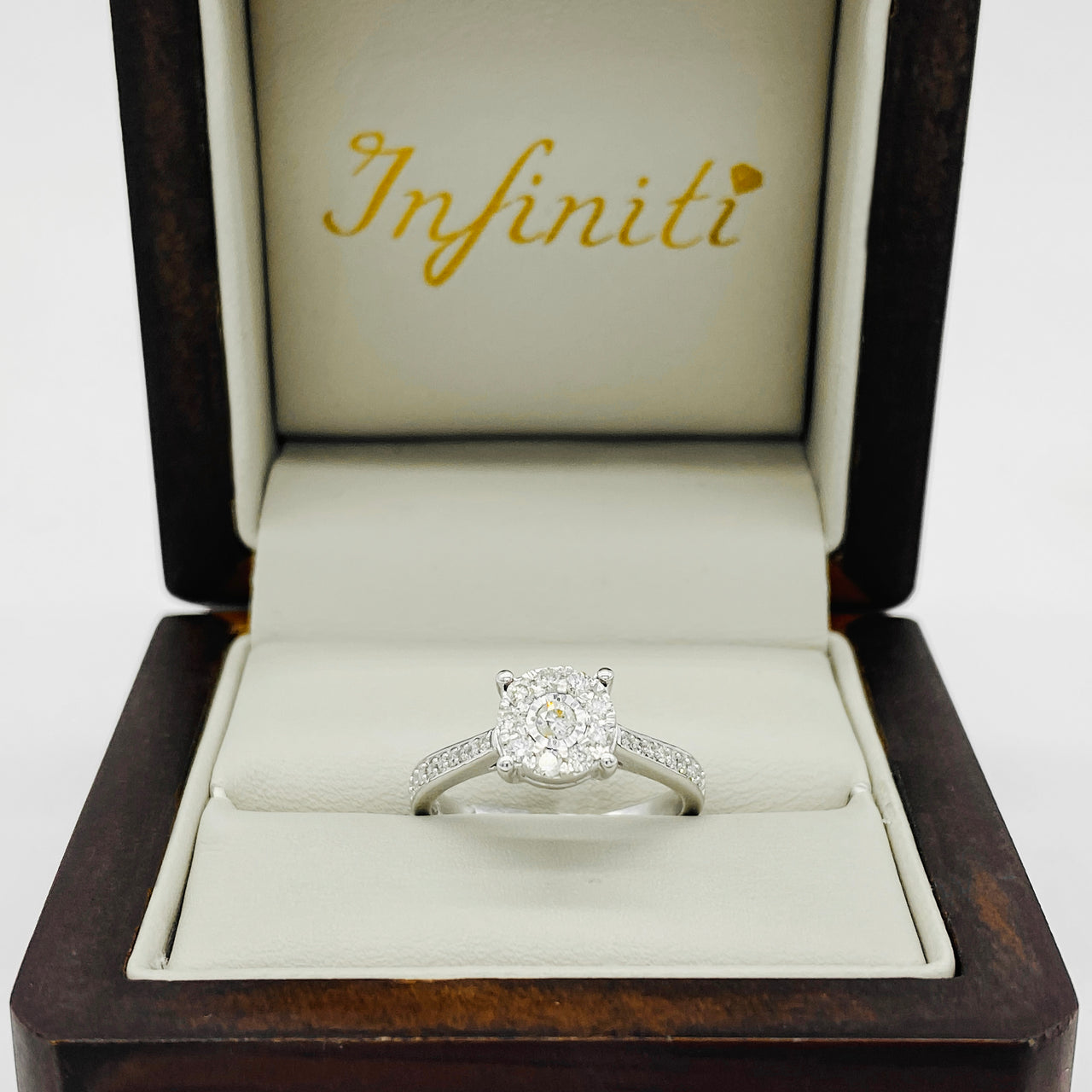 Anillo Oro Blanco 14k - Halo Diamante Natural de 0.33 CTW