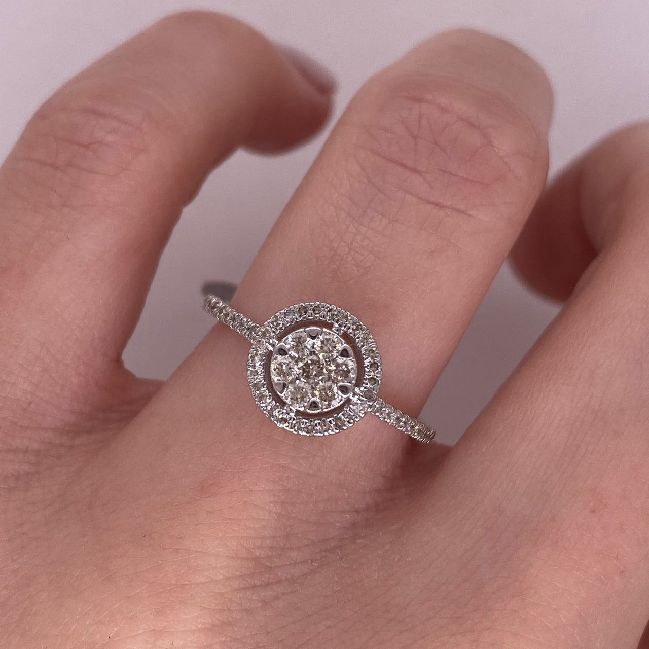 Anillo Oro Blanco 14k - Halo Diamante Natural 0.35 CTW