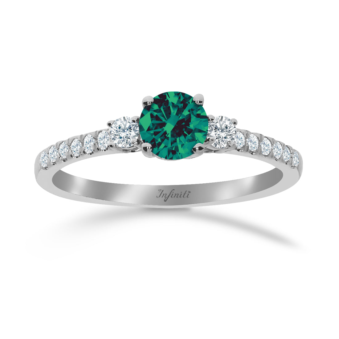 Anillo Oro Blanco 14k, Esmeralda Natural 50 Puntos con Diamantes