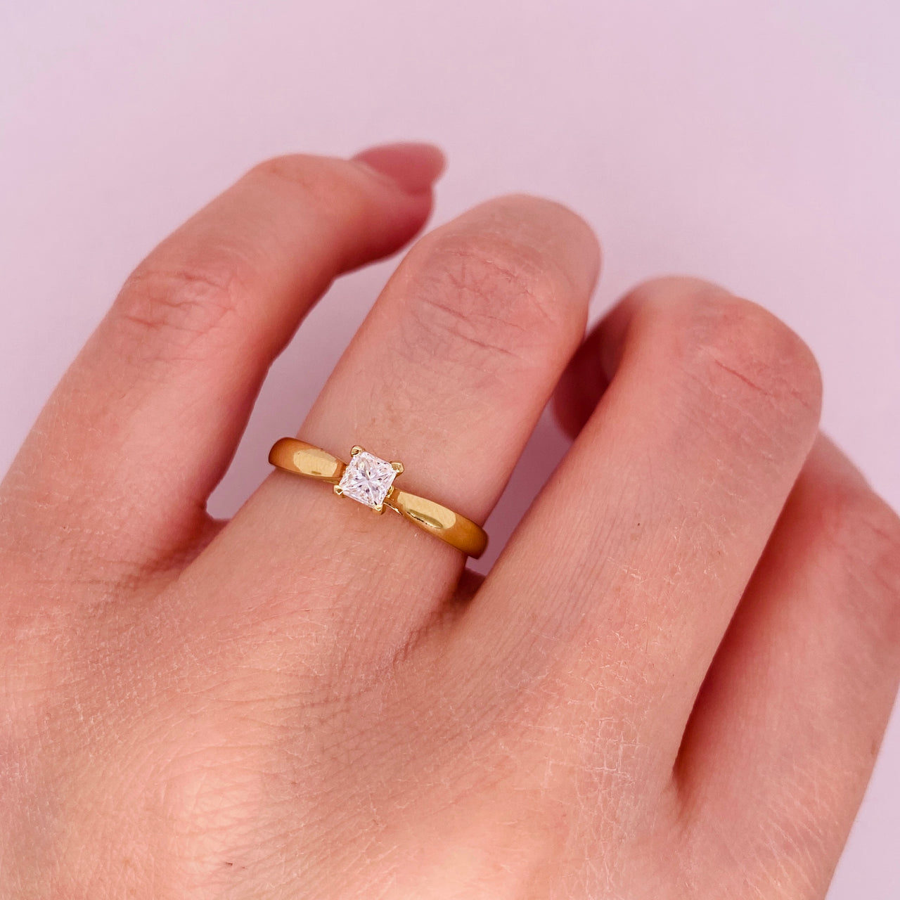 Anillo Oro 14k - Diamante Natural Corte Princesa de 0.25 CT