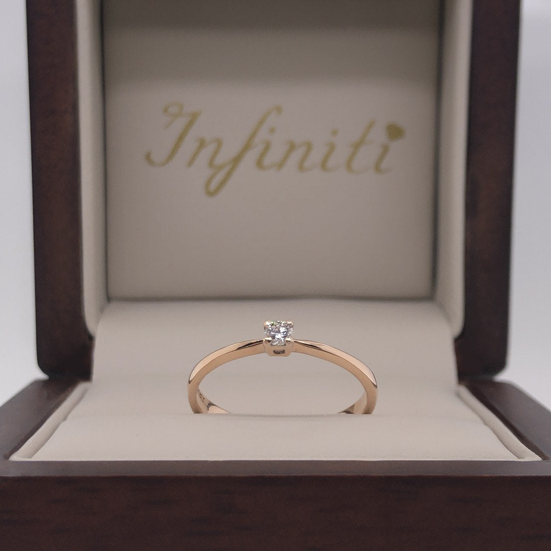 Anillo Oro Rosa 14k, Solitario Diamante 7 Puntos - Infiniti Joyas