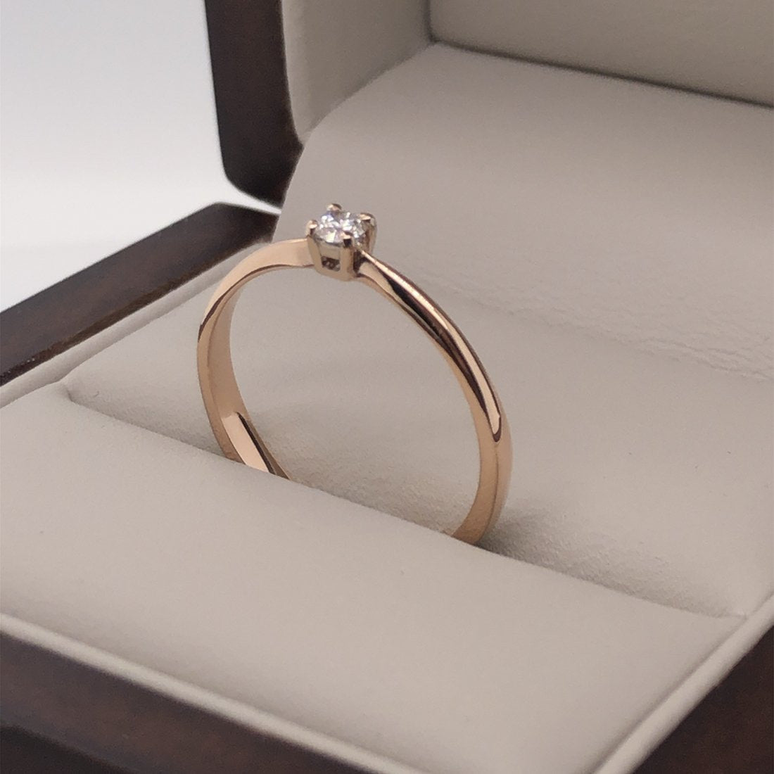 Anillo Oro Rosa 14k, Solitario Diamante 7 Puntos - Infiniti Joyas