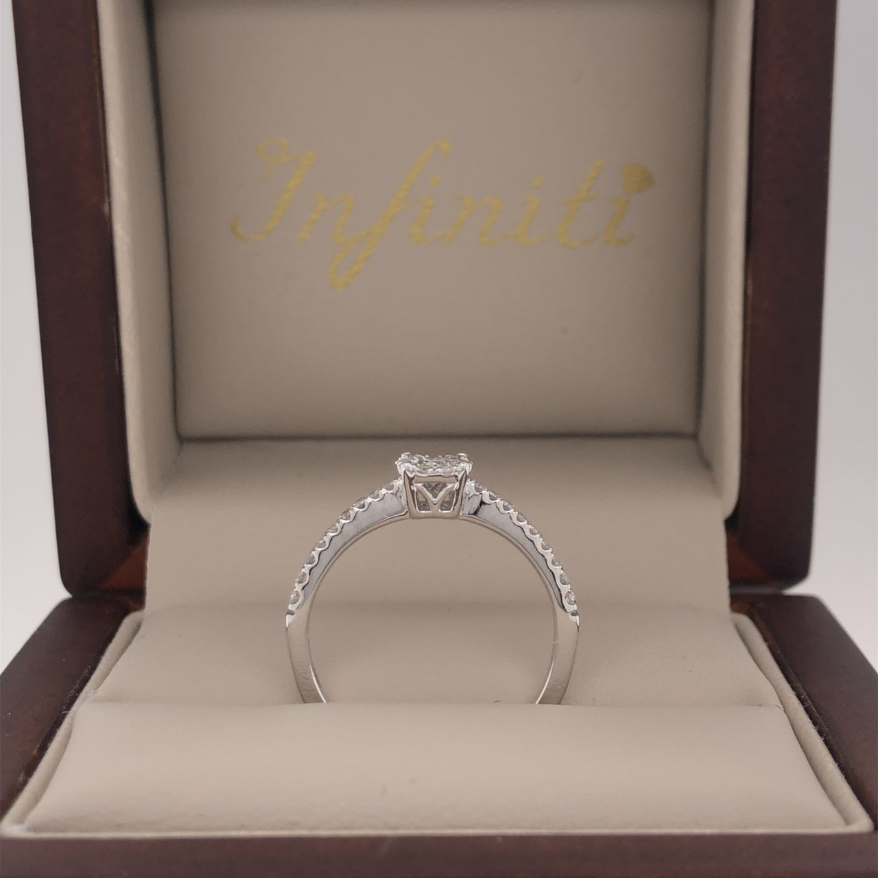 Anillo Oro Blanco 14k - Halo Pavé Diamante Natural 0.25 CTW