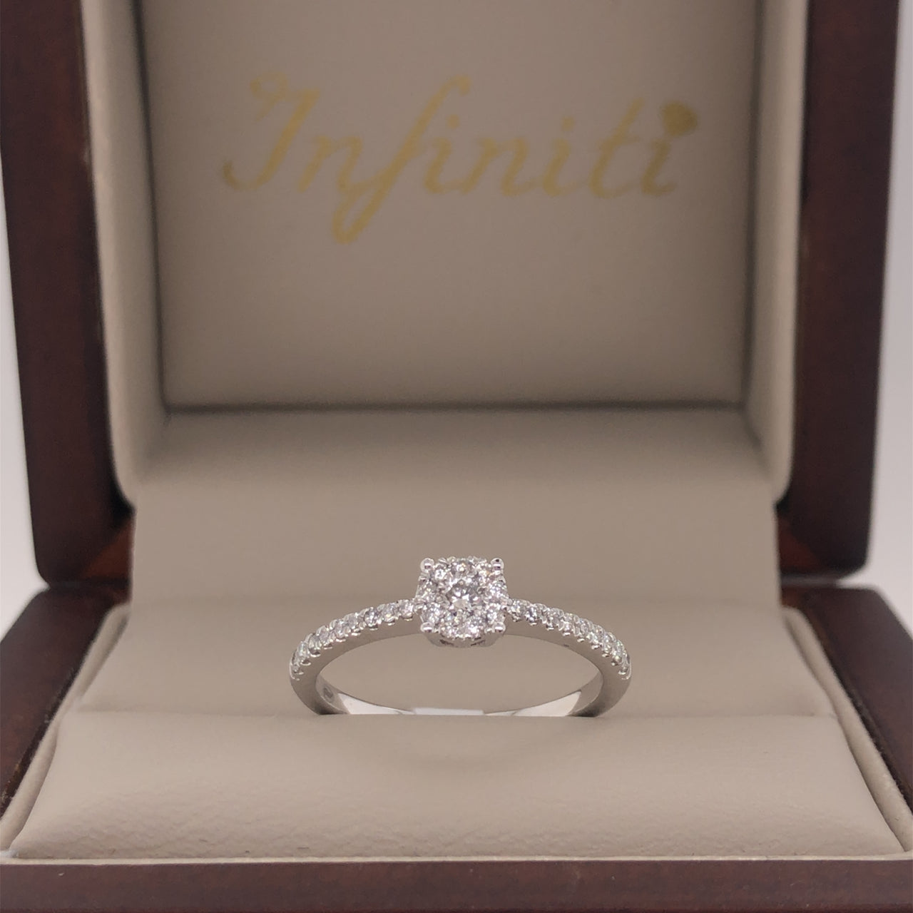 Anillo Oro Blanco 14k - Halo Pavé Diamante Natural 0.25 CTW