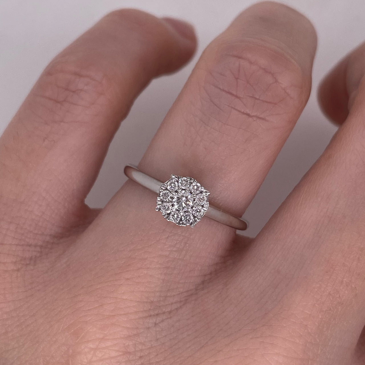 Anillo Oro Blanco 14k - Halo Diamante Natural con 20 CTW