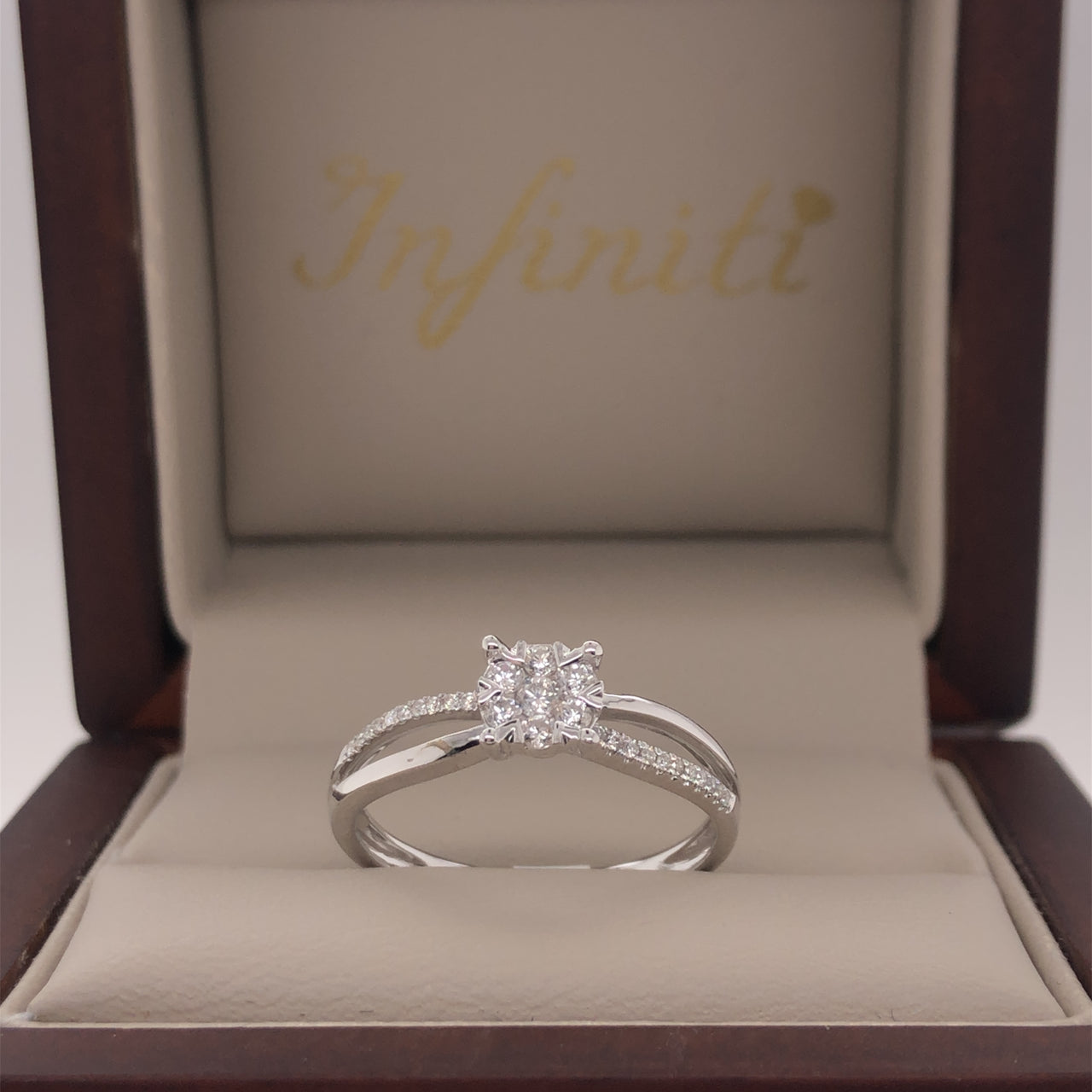 Anillo Oro Blanco 14k - Halo Infinito Diamante Natural 0.22 CTW