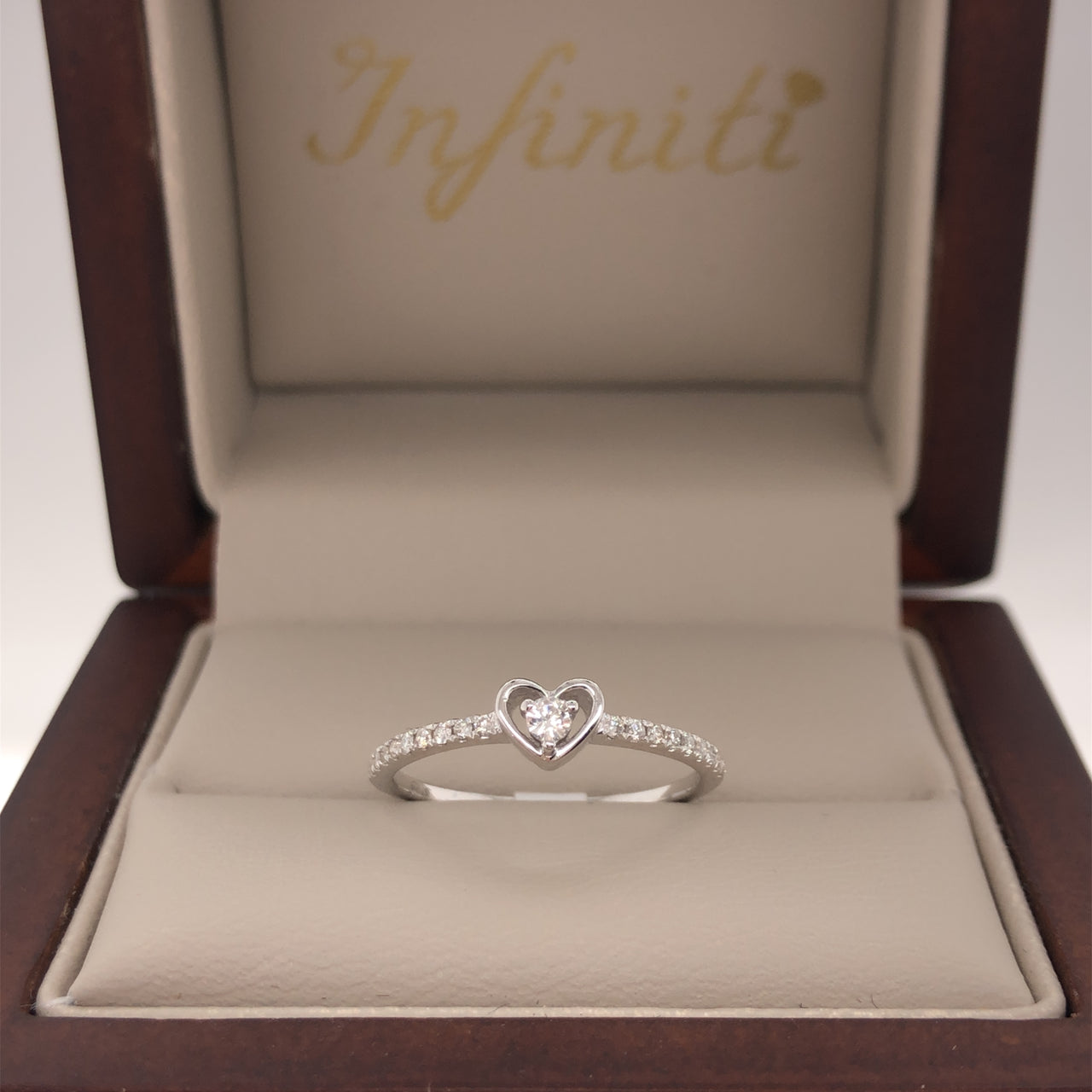 Anillo Oro Blanco 14k - Corazón Diamante Natural 0.14 CTW