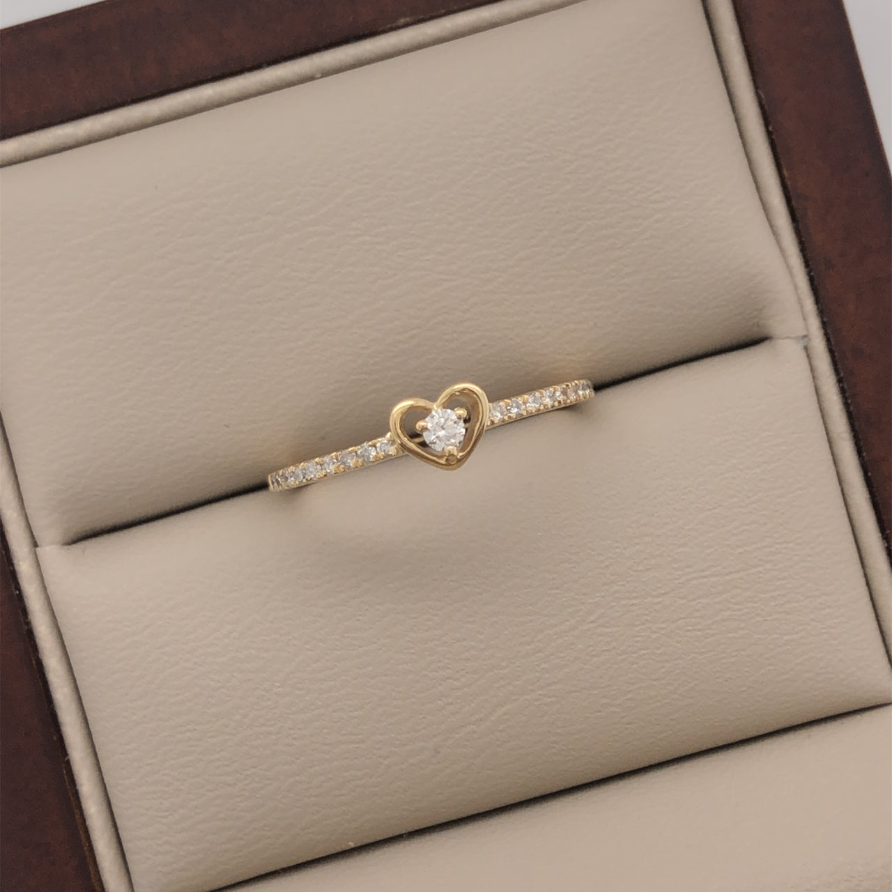 Anillo Oro 14k - Corazón Diamante Natural 0.14 CTW