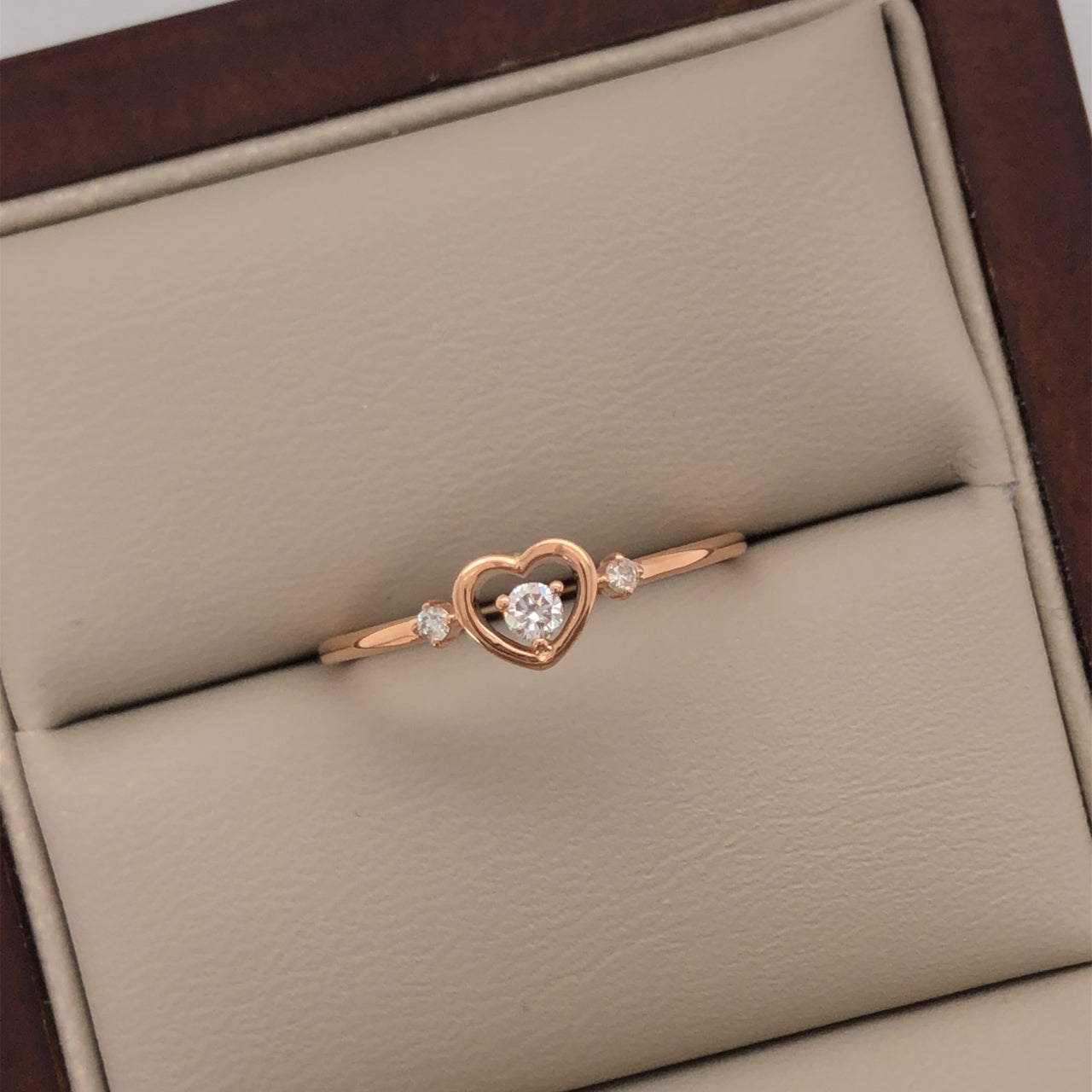 Anillo Oro Rosa 14k - Corazón Diamante Natural 0.08 CTW