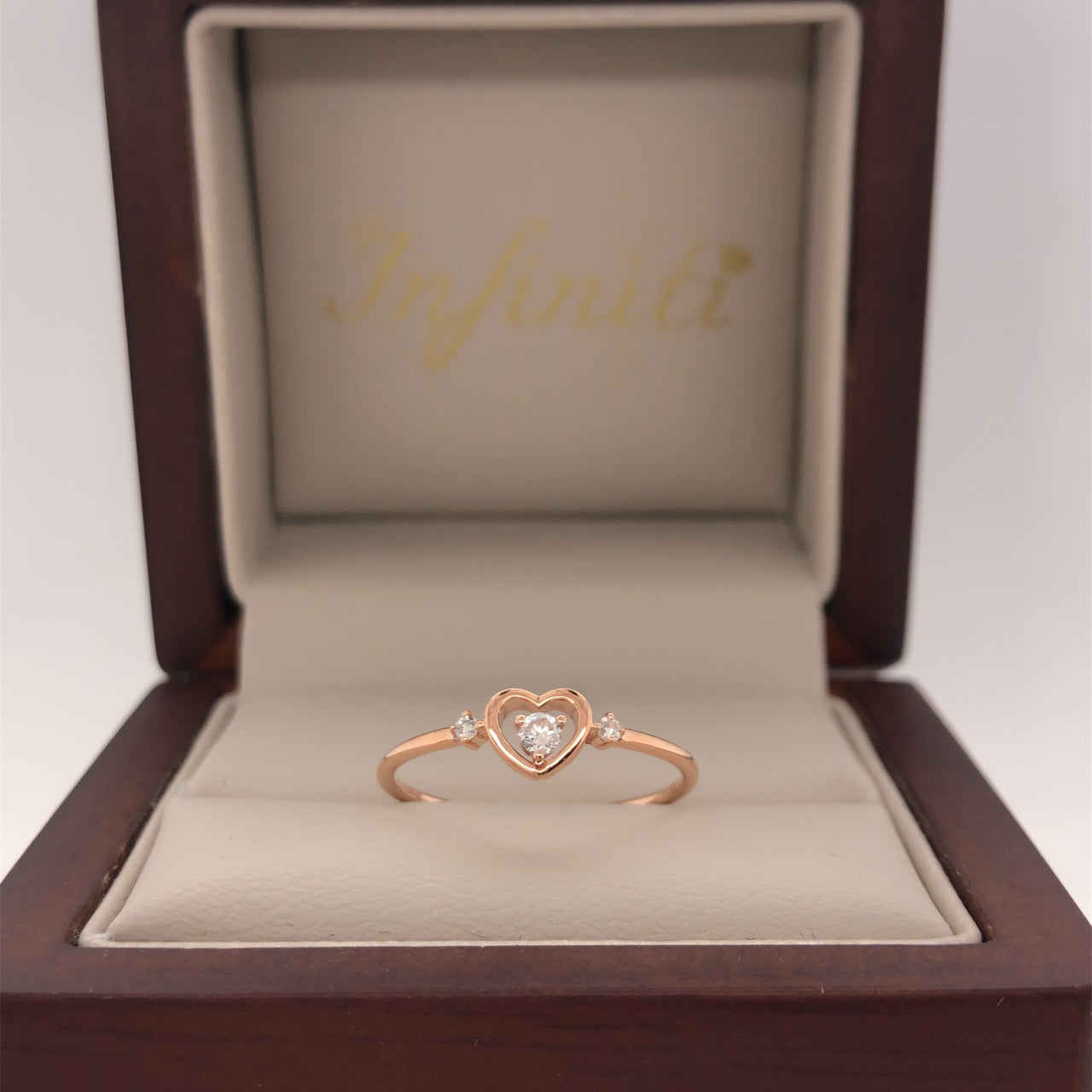 Anillo Oro Rosa 14k - Corazón Diamante Natural 0.08 CTW