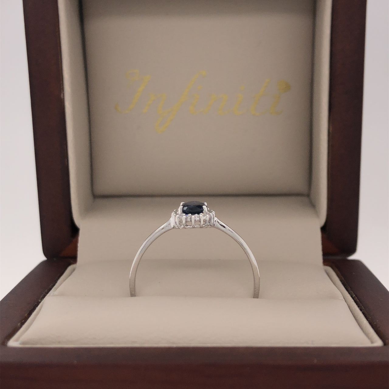 Anillo Oro Blanco 14k - Halo Zafiro con Diamante Natural 0.59 ctw