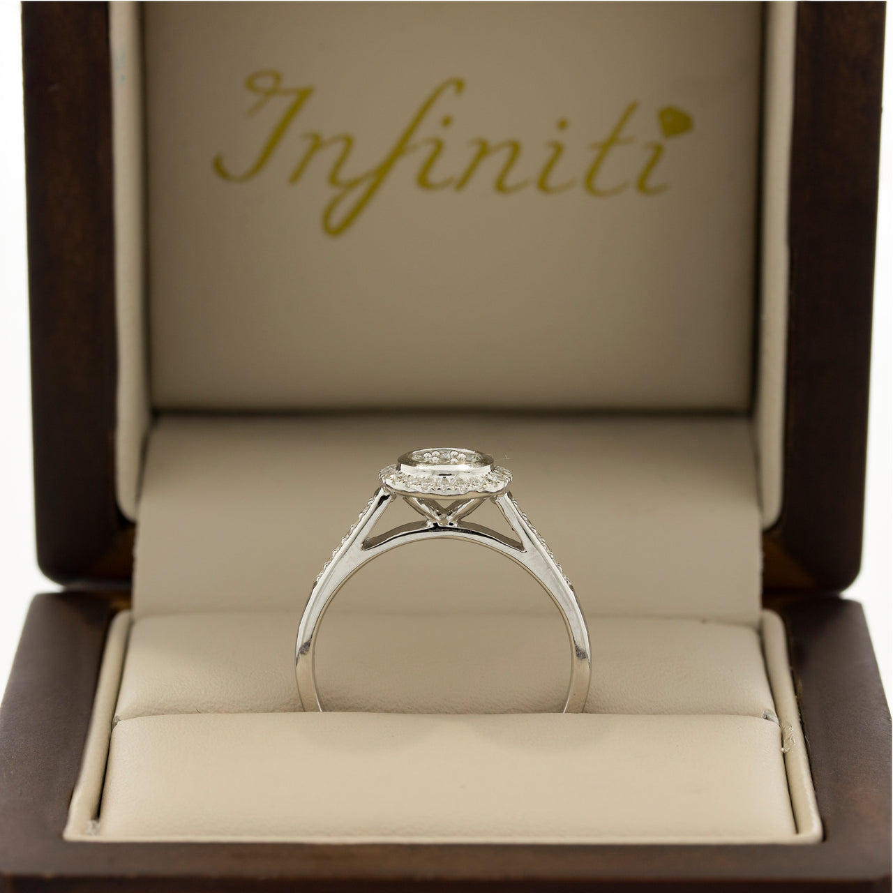 Anillo Oro Blanco 14k - Halo con Diamante Natural 0.32 CTW