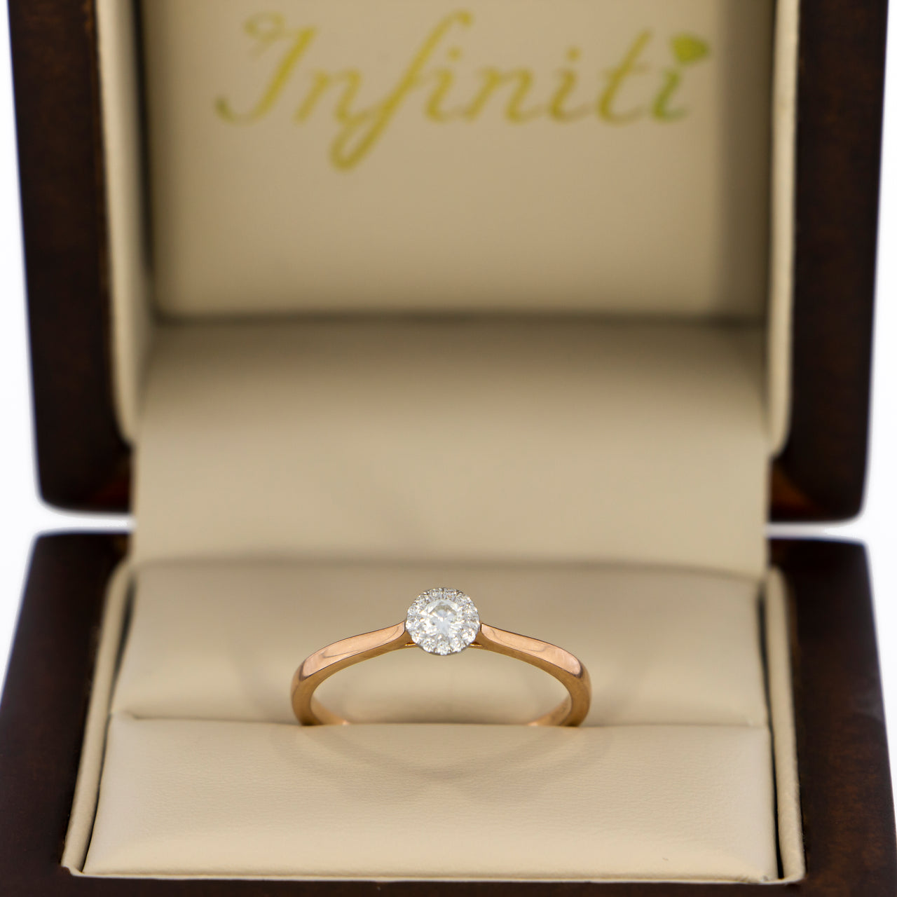 Anillo Oro Rosa 14k - Halo con Diamante Natural 0.14 CTW