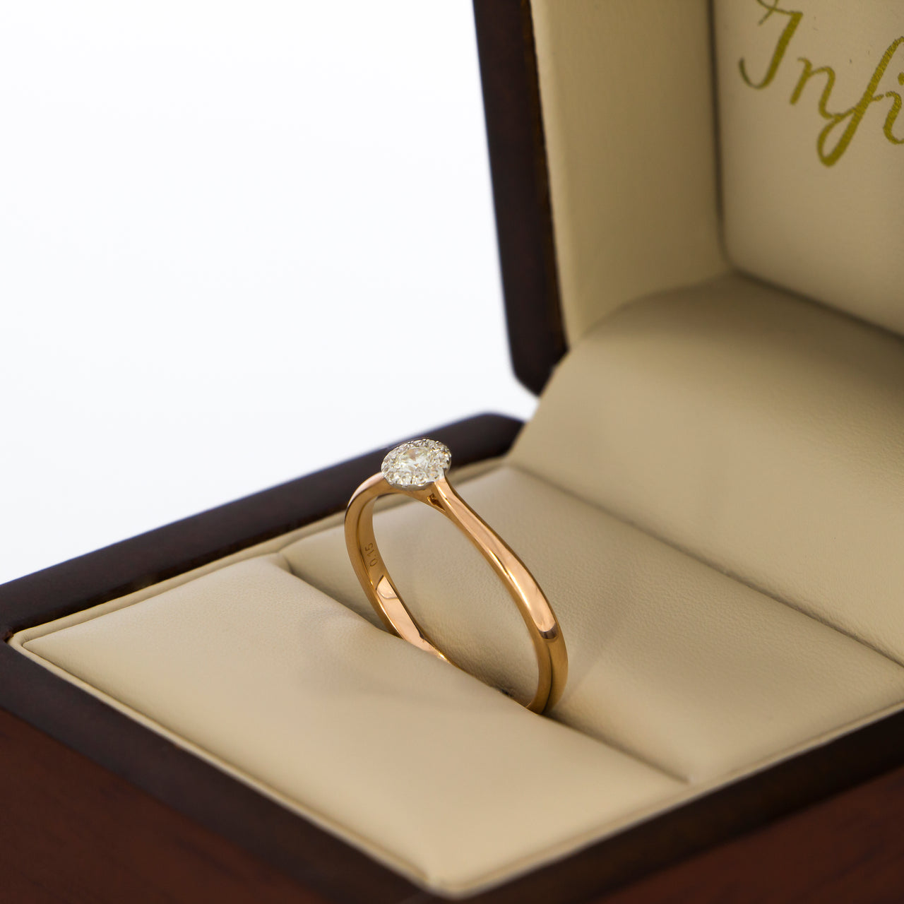 Anillo Oro Rosa 14k - Halo con Diamante Natural 0.14 CTW