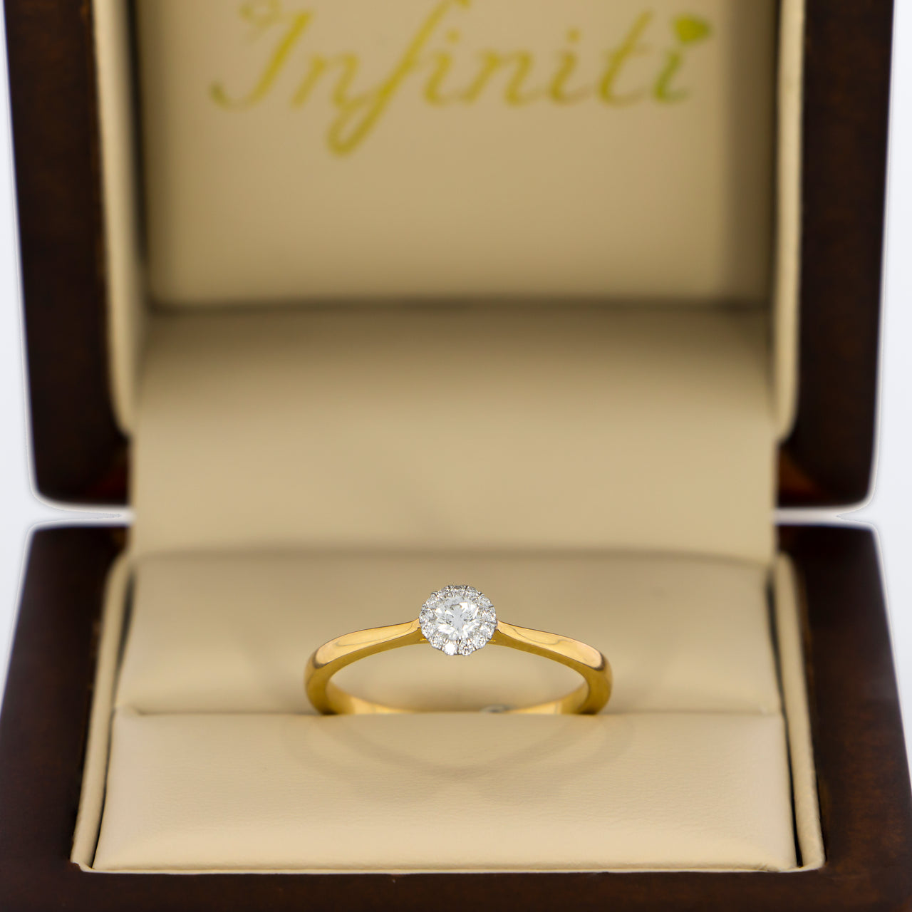 Anillo Oro 14k - Halo con Diamante Natural 0.14 CTW