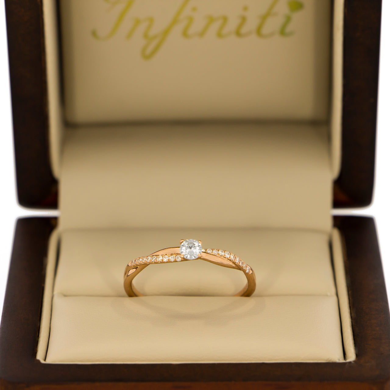Anillo Oro Rosa 14k - Trenzado con Diamante Natural  0.20 CTW
