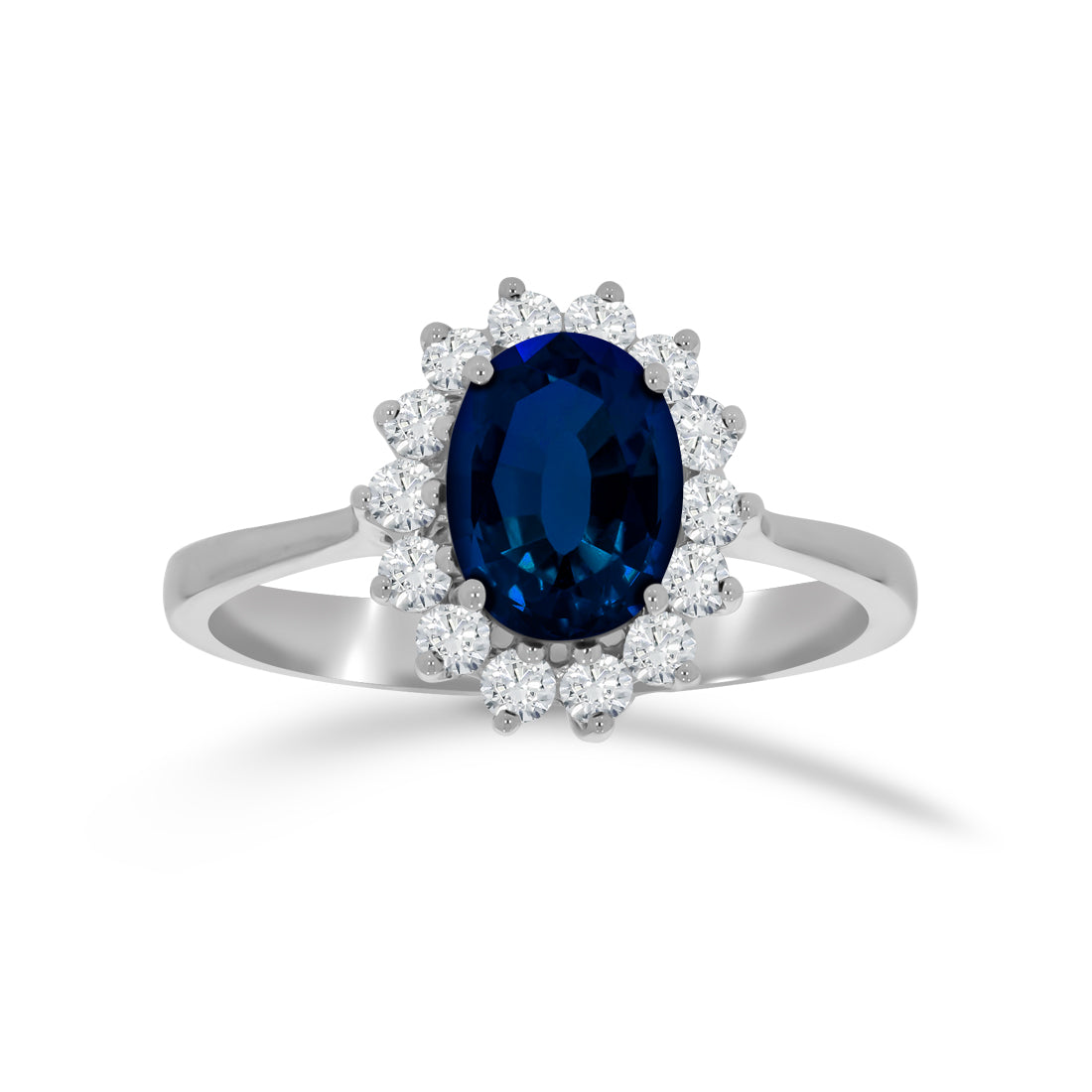 Anillo Oro Blanco 14k Halo Zafiro ct con Diamantes