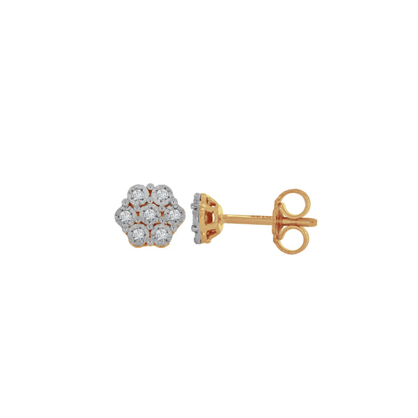 Broquel Oro 14k - Flor con Diamantes con un Peso Total de 6 Puntos