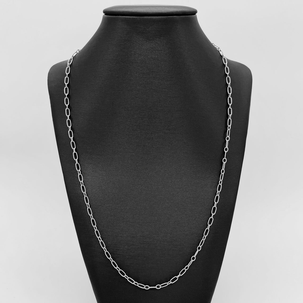 Cadena Oro Blanco 14k Rolo Oval Diamantada 55 cm, Ancho 2.5 mm