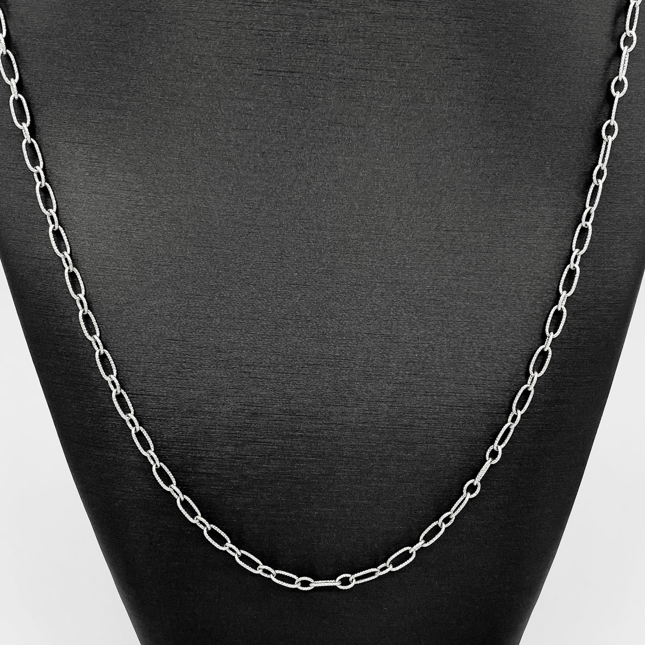 Cadena Oro Blanco 14k Rolo Oval Diamantada 55 cm, Ancho 2.5 mm