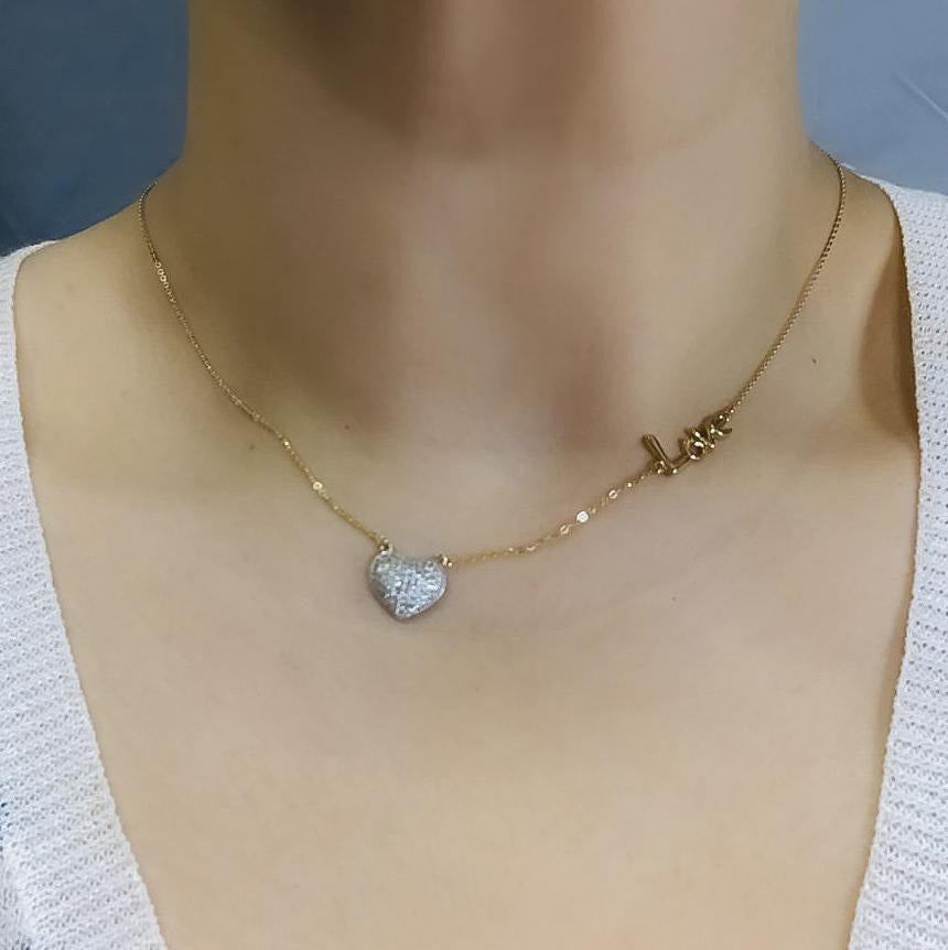 Gargantilla Oro 14k, Dije Corazón con Zirconia y Dije "LOVE", Cadena 45 cm Largo - Infiniti Joyas