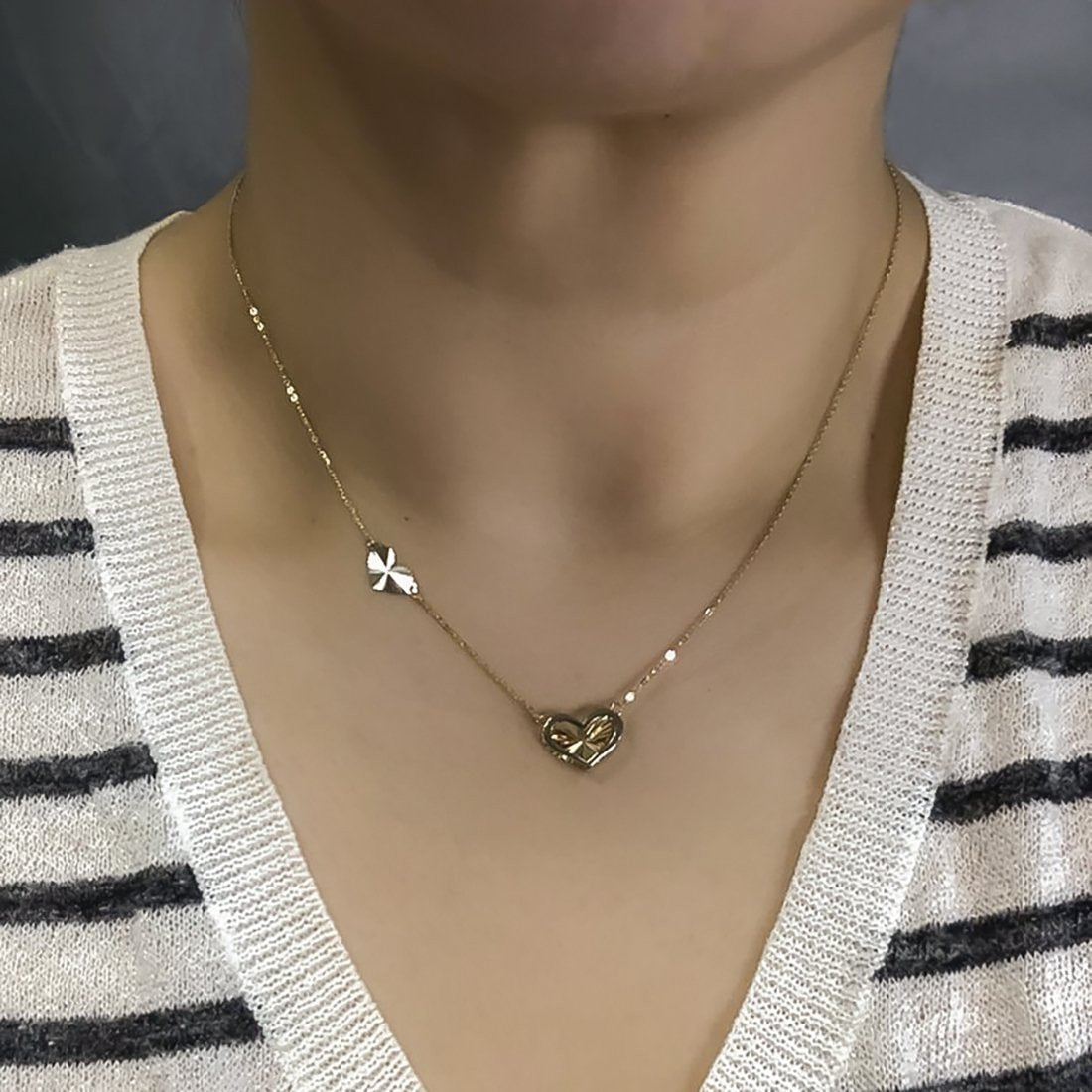 Gargantilla Oro 14k, Corazón con Fondo Diamantado, Cadena 45 cm Largo - Infiniti Joyas