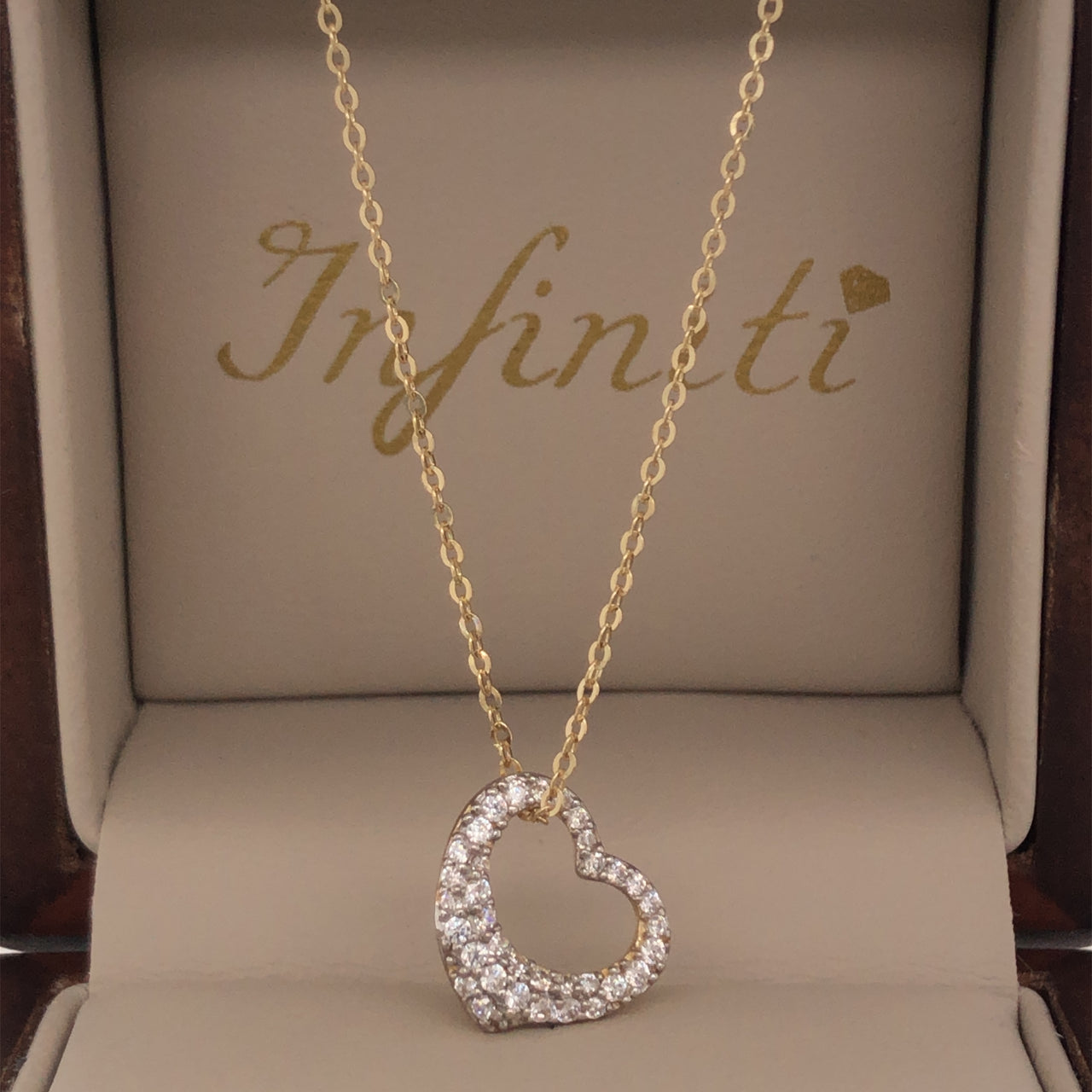 Gargantilla Oro 14k, Corazón con Zirconia, Cadena 45 cm Largo