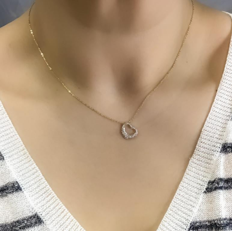 Gargantilla Oro 14k, Corazón con Zirconia, Cadena 45 cm Largo - Infiniti Joyas
